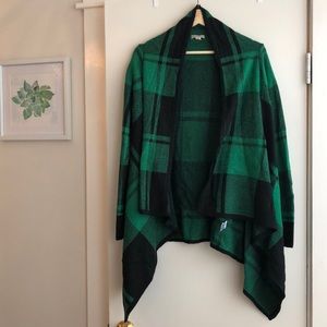 Green and black buffalo plaid swing cardigan